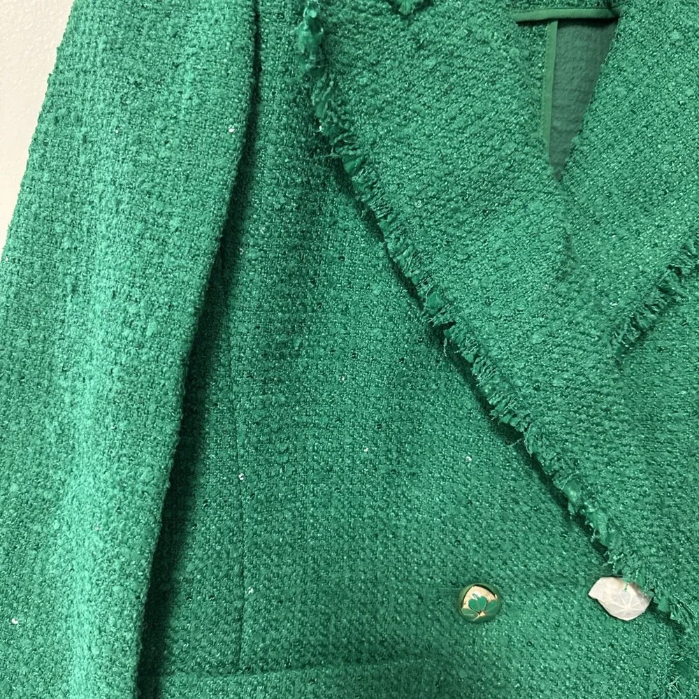 Kate Spade‎ Size 6 Sequin Tinsel Tweed Blazer Double Breasted Tropical Leaf Chic